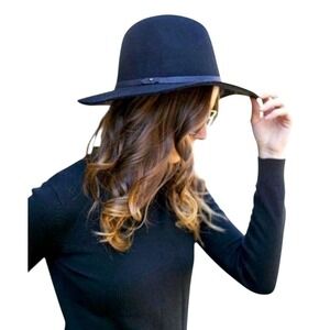 Banana Republic Andrea Felt Hat 100% Wool Black Size S/M Fedora‎ Boho Academia